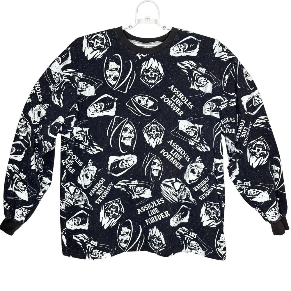 Assholes*s Live Forever Grim Reaper Long Sleeve T-Shirt XXL Black Graphic Tee